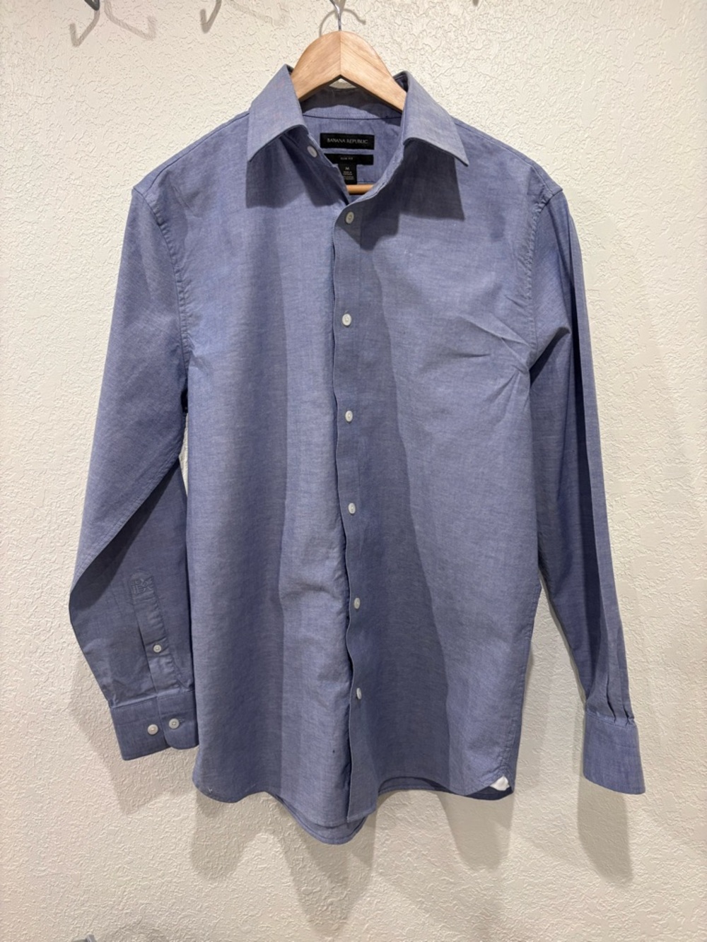 Banana Republic Slim Fit Stretch Oxford Navy Blue Men’s Medium Office Work Shirt